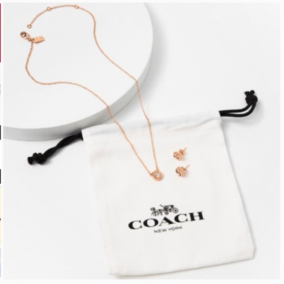 Coach Open Circle Necklace and Tea Rose Earring NWT - Picture 6 of 9